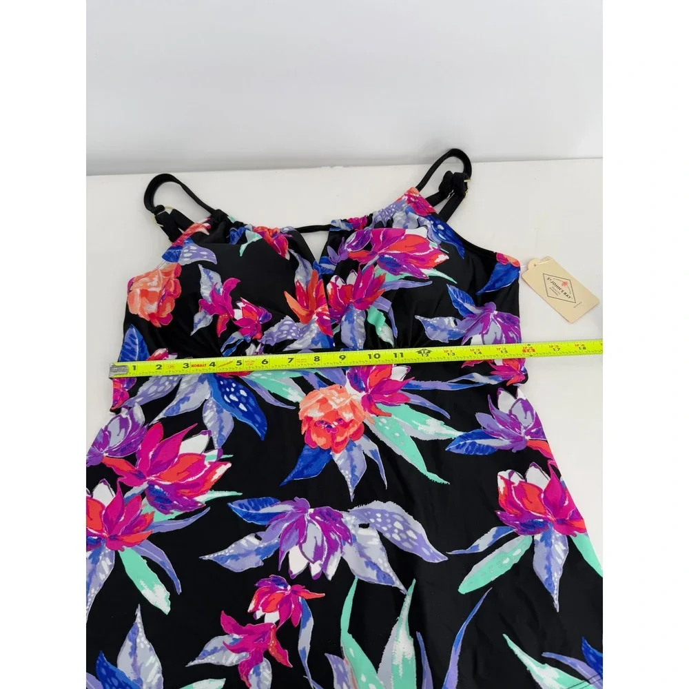 St John's Bay Sz 18W‎ Black Tropical Floral V-Neck Tankini Swim Top Women's $54